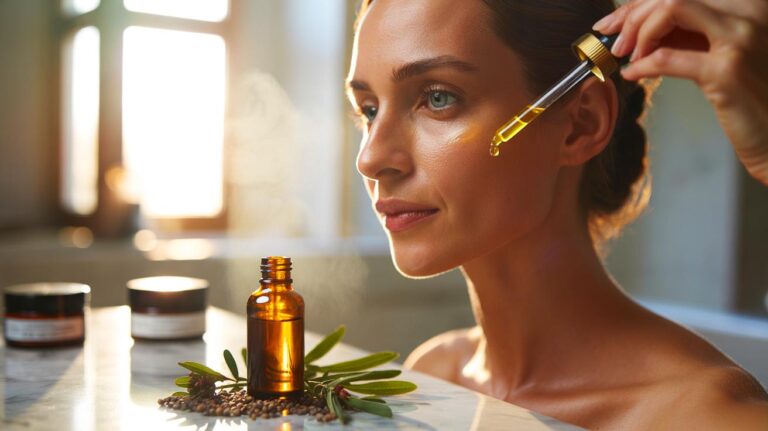 Illustration de [l’huile de jojoba nourrissant la peau en profondeur, alternative naturelle aux crèmes coûteuses]