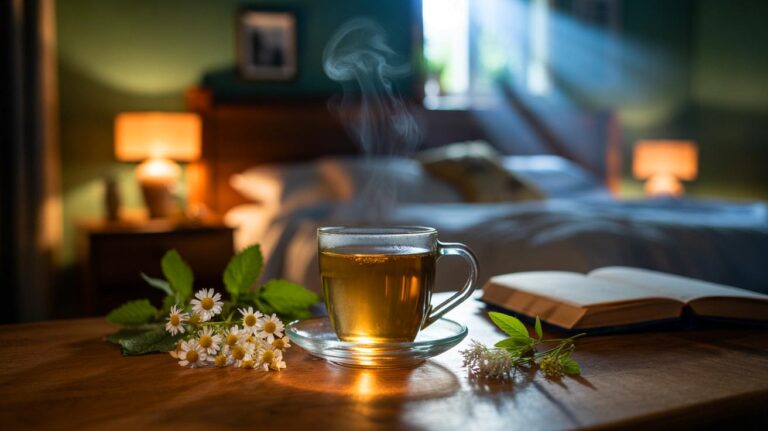 Illustration de l’infusion naturelle à base de camomille, mélisse et tilleul qui calme le stress et améliore la qualité du sommeil
