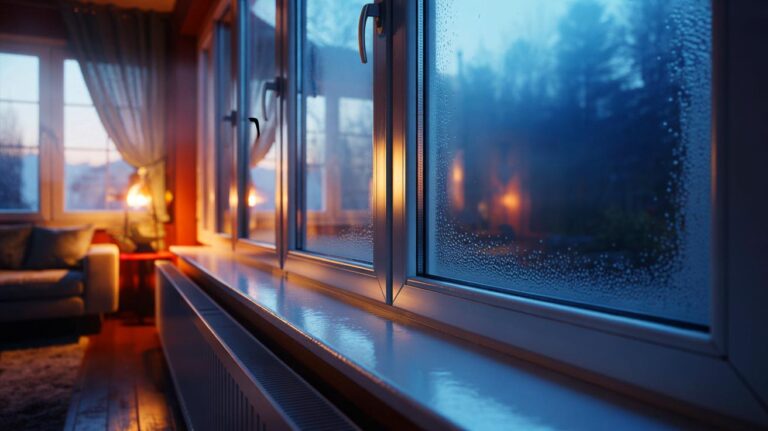 Illustration de la prévention de la moisissure autour des fenêtres grâce au maintien d’une température intérieure douce et stable limitant la condensation