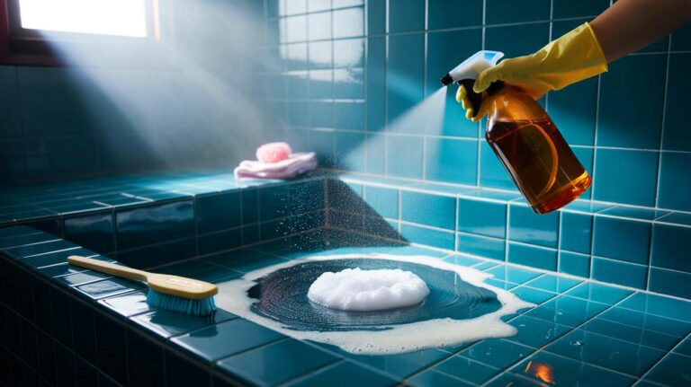 Illustration de l’élimination de la moisissure dans la salle de bain avec de l’eau oxygénée 3 %