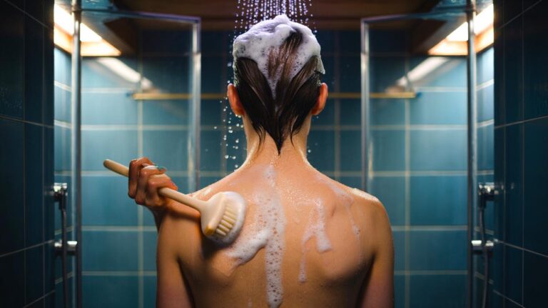 Illustration de [l’astuce sous la douche consistant à laver le corps en dernier pour éviter les boutons au dos]