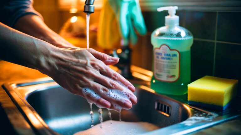 Illustration de mains abîmées par l’utilisation de liquide vaisselle pour se laver les mains
