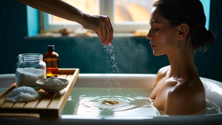 Illustration de la réduction des toxines de la peau grâce à un bain au sel d’Epsom, au bicarbonate et à l’argile bentonite