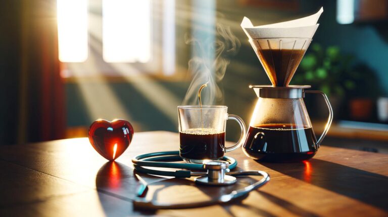 Illustration de la tasse de café filtré du matin symbolisant les bienfaits pour le cœur