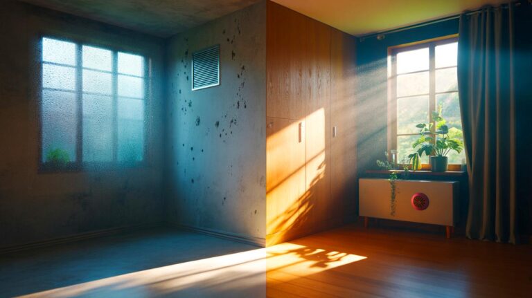 Illustration de la température intérieure stabilisée à 19 °C et de l’humidité relative à 40–55 % empêchant la moisissure dans la maison