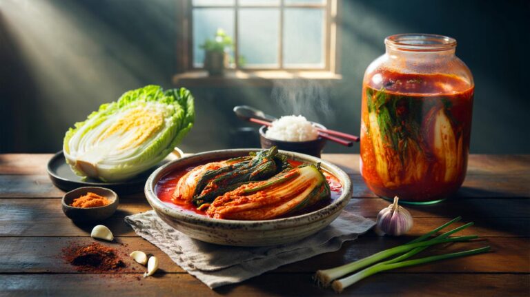 Illustration de kimchi, aliment fermenté coréen riche en probiotiques