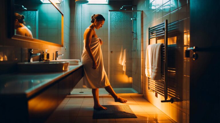 Illustration de la chaleur maintenue dans une salle de bain pour le confort, la sécurité et la réduction de la buée