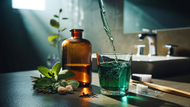 Illustration de [un bain de bouche naturel sans alcool qui assainit efficacement la bouche]