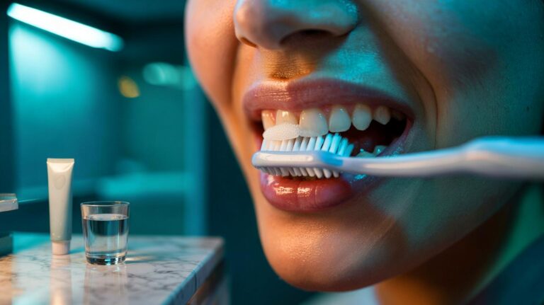 Illustration de la méthode de brossage des dents sans mousse, avec brossage à sec et dentifrice non moussant, pour des dents plus lisses