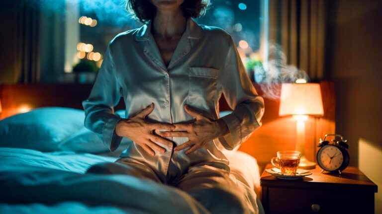 Illustration de l’auto-massage abdominal avant de dormir pour améliorer la digestion et le sommeil